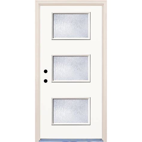 Builders Choice 36 In X 80 In Classic Right Hand 3 Lite Clear Glass Painted Fiberglass Prehung