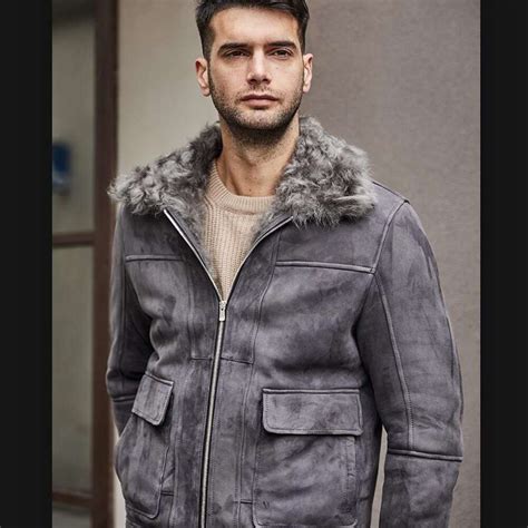 Denny Dora Mens Short Shearling Jacket Suede Shearling Jacket Casual