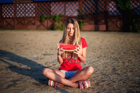 Women Model Blonde Portrait Outdoors Depth Of Field Sitting On The