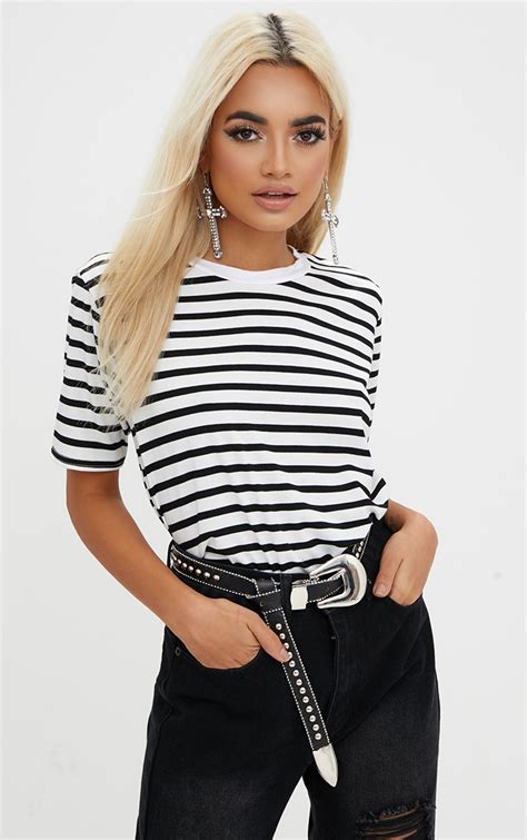 Black Stripe T Shirt Tops Prettylittlething