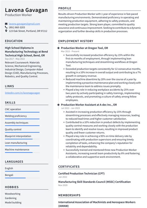 Top 17 Production Worker Resume Objective Examples