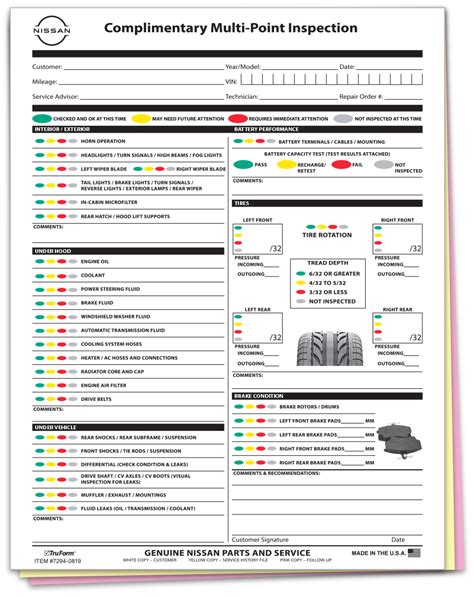 Nissan Multi Point Inspection Form Custom Package Of 500 Auto Dealer Supplies Mbr Marketing