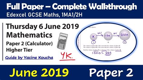 June 2019 Edexcel GCSE Maths Paper 2 Calculator Higher 1MA1