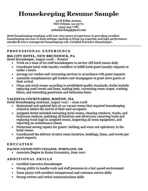 Housekeeping Resume Sample Resume Companion