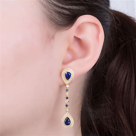 Fusion Sapphire Pear Halo 18ct Yellow Gold Stud And Drop Earrings Set