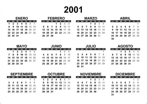 Calendario 2001