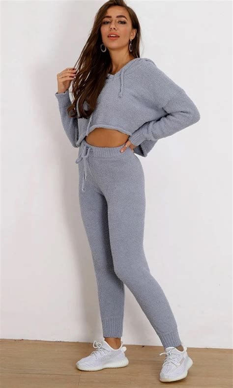 Cozy Comfort Long Sleeve Hood Crop Top Drawstring Legging Two Piece