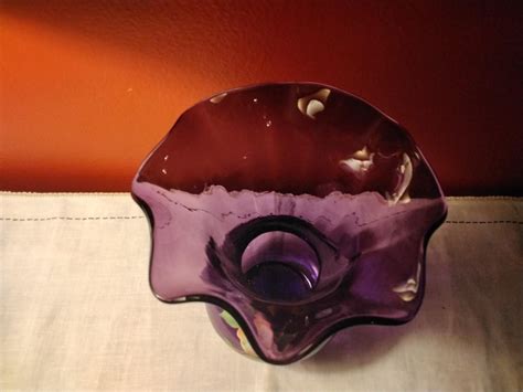 1950 Fenton Hand Painted Signed A Deem Purple Glass Vase 9