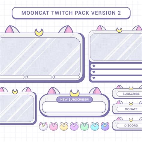 Moon Cat Twitch Pack Version 2 Badges Overlays Panels Etsy