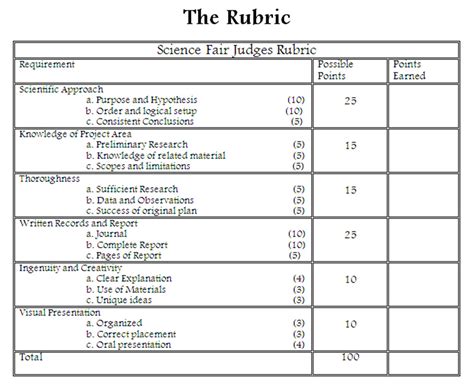 Examples Of Rubrics For Science Projects