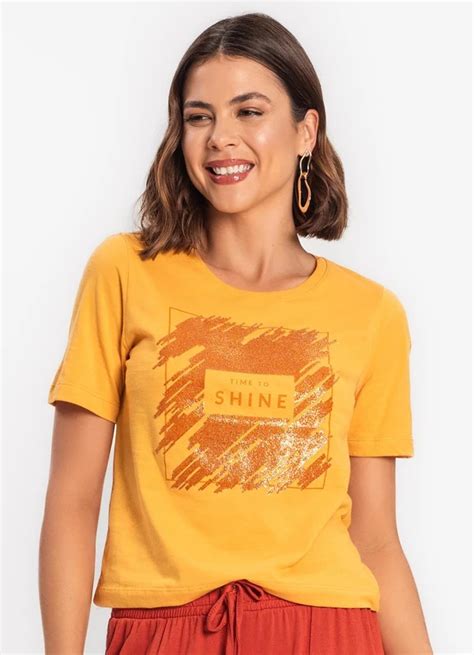 Blusa Estampada Feminina Em Meia Malha Amarelo Rovitex