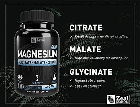 Premium Chelated Magnesium Glycinate Malate Citrate 400mg 180 Capsules 3 Month Supply