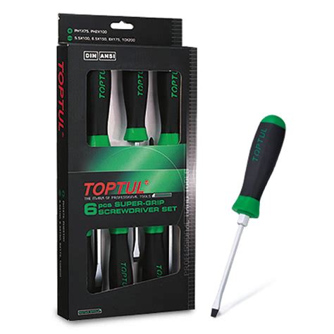 Toptul Pcs Slotted Phillips Super Grip Screwdriver Set Hexagon