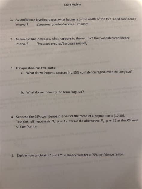 Solved Lab 9 Review 1. As confidence level increases, what | Chegg.com 