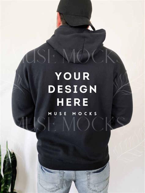 Gildan 18500 Mockup Gildan Mockup Male In Black Hoodie Back Of Etsy