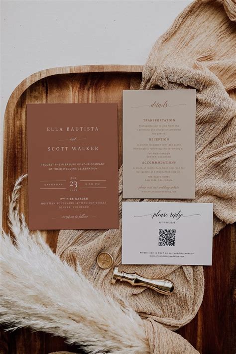 Terracotta Wedding Invitation Set Minimalist Desert Wedding Invite