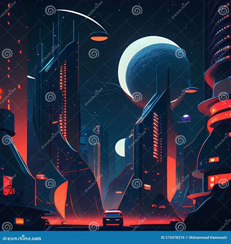 Nighttime Futuristic Cityscape Made With Generative Ai Stock