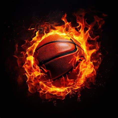 A Basketball In Fire With Flames And A Fire In The Background Premium