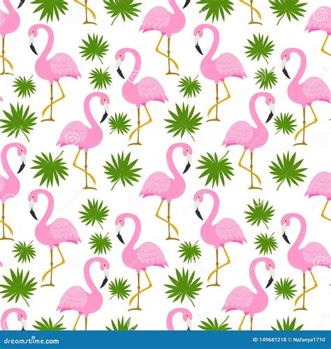 Seamless Pattern With Cute Flamingos Stock Vector Illustration Of