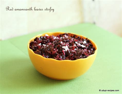 Red amaranth leaves stirfry recipe - Udupi Recipes