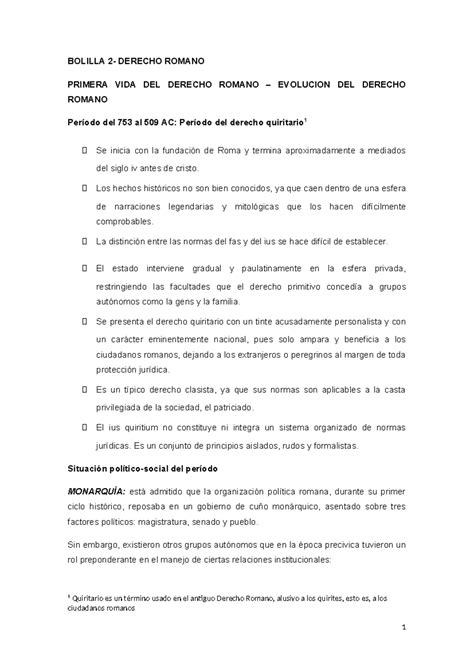 Bolilla 2 Romano BOLILLA 2 DERECHO ROMANO PRIMERA VIDA DEL DERECHO