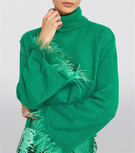 Womens Weekend Max Mara Green Feather Trimmed Cropped Sweater Harrods Uk