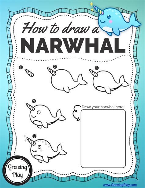 How To Draw A Narwhal Free Printable Growing Play Narwhal Drawing