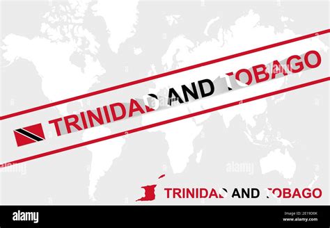 Trinidad Y Tobago Mapa Bandera E Ilustración De Texto En El Mapa Del Mundo Imagen Vector De