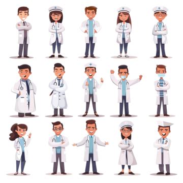 Flat Cartoon Character Doctors Set Vector Illustration Concept Cartoon