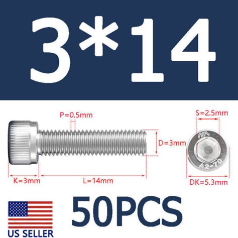 Pcs M X Stainless Steel Allen Hex Socket Cap Head Screws Us