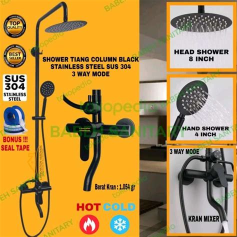 Promo Shower Tiang Panas Dingin Stainless Shower Column Mandi Set Hitam