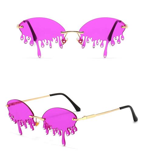 Fashion Tears Flame Rimless Wave Eyewear Luxury Trending Narrow Sunglasses