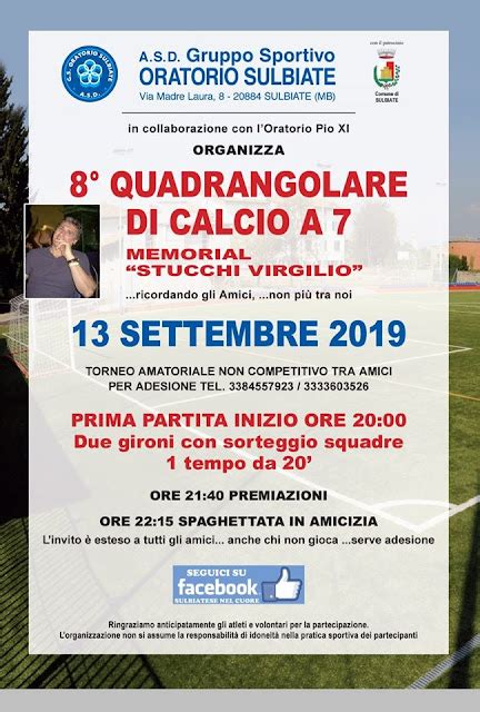 Lista Civica Per Sulbiate Memorial Stucchi Virgilio Gruppo Sportivo