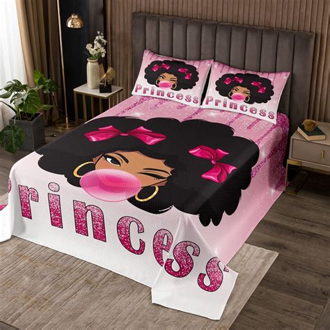 Yst Black Women Coverlet King Size For Girls Princess Bedding Set Pink Glitters Bedspread Set