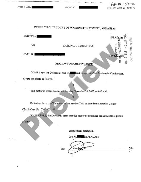 Motion Of Continuance Form Us Legal Forms