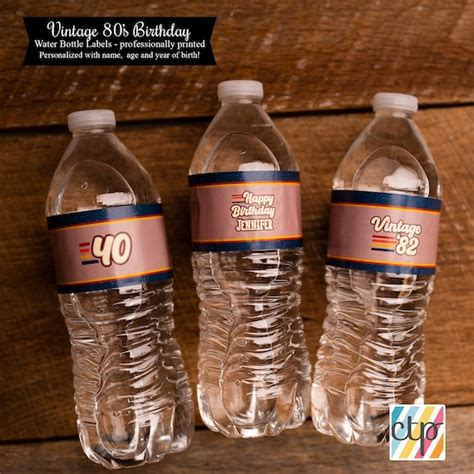 Custom Water Bottle Labels Vintage 80s 40th Birthday Party Decorations By Charming Touch