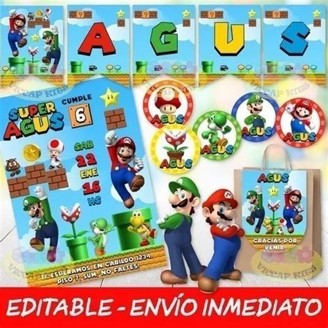 Kit Imprimible Super Mario Bros Cumpleaños Fiesta Editable en venta en