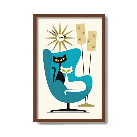 Atomic Cat Art Print Mid Century Modern Wall Art Cat Lover Etsy