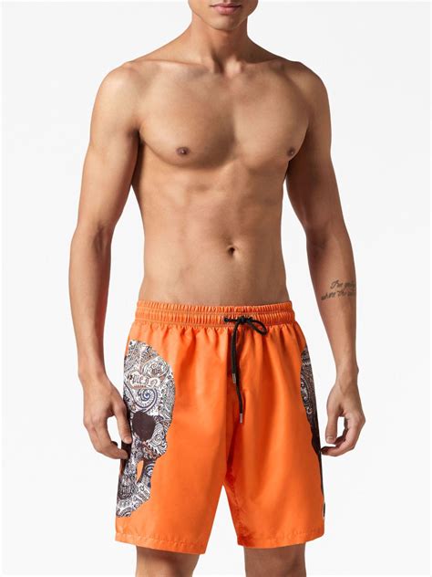 Philipp Plein Skull Print Swim Shorts Orange Farfetch