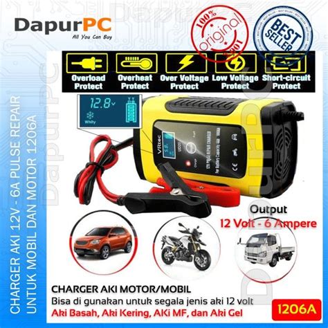 VRtec Charger Aki 12V6A 1206A Pulse Repair Intelligent Automatic Mobil