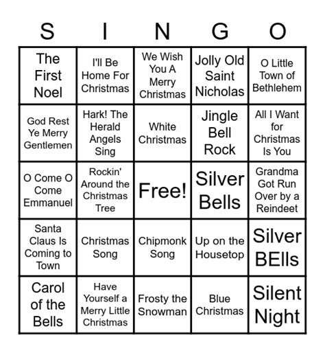 Christmas Carol Bingo Card