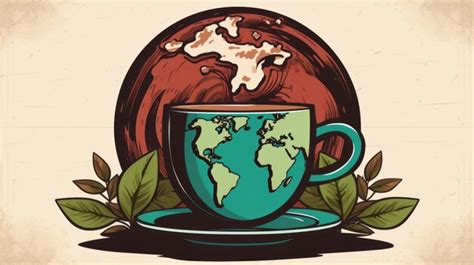 Premium Photo A Cup Of Coffee With The Earth On It And Leaves In The