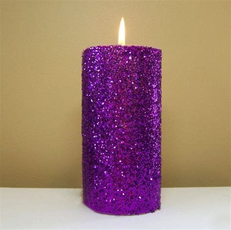 Decortive Purple Candles Purple Glitter Pillar Candle Decorative Unscented Candle On Etsy