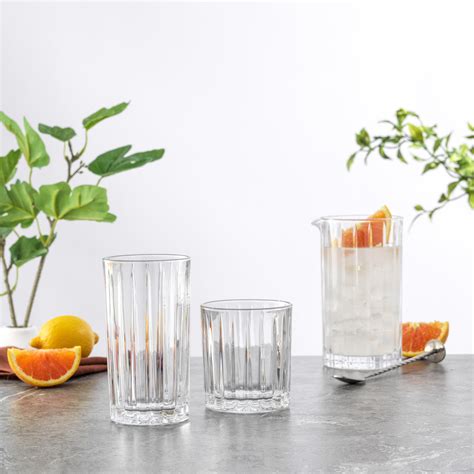 Joyjolt Alina Clear Ribbed Glass Drinking Glass Set Highball Glasses