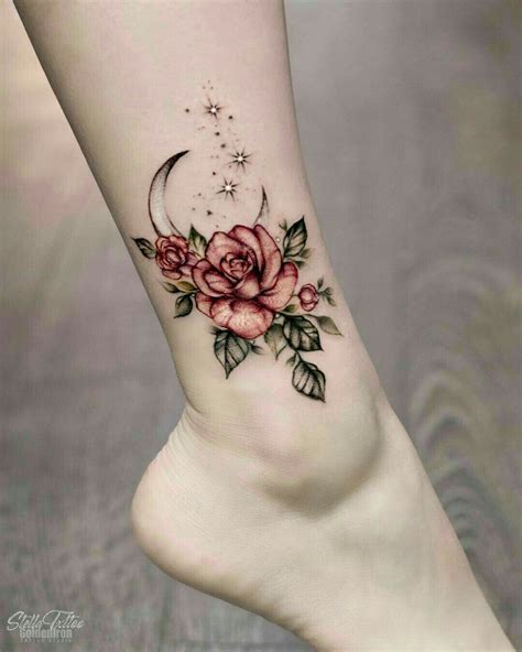 Rose and moon Tattoo ideas | Tattoos, Cool small tattoos, Foot tattoos