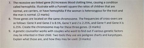 Solved The Recessive Sex Linked Gene H Increases Blood Chegg