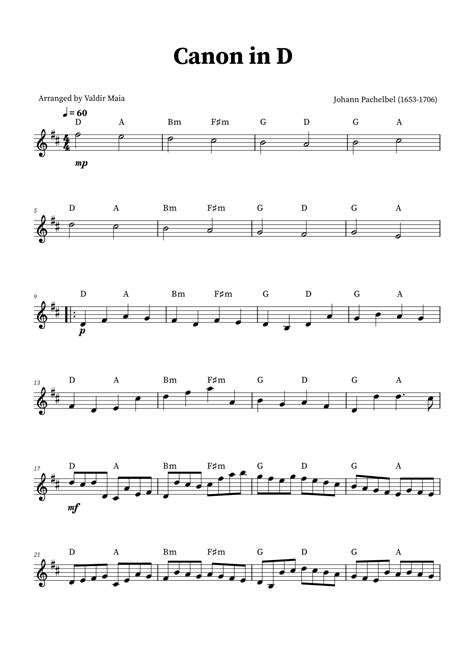 Canon In D Violin Solo Chords Arr Valdir Maia By Pachelbel