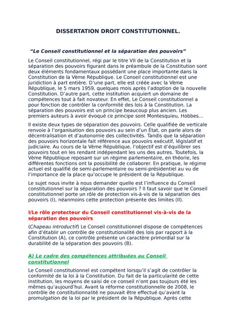 Dissertation Droit Constit DISSERTATION DROIT CONSTITUTIONNEL Le