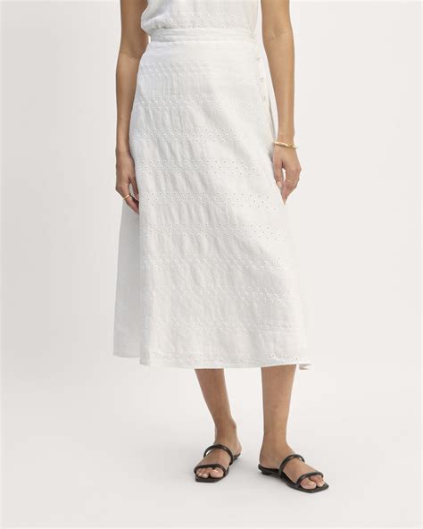 The Linen Eyelet Midi Skirt White Eyelet Everlane