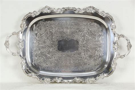 Silverplate Vintage Engraved Serving Tray Chippendale By Wallace